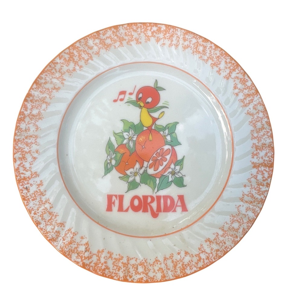 Vintage Walt Disney Productions Florida Orange Bird Souvenir Plate Japan 1970s